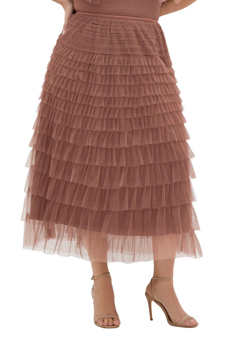 Averi Tiered Tulle Maxi Skirt, Main, color, ROSEBERRY