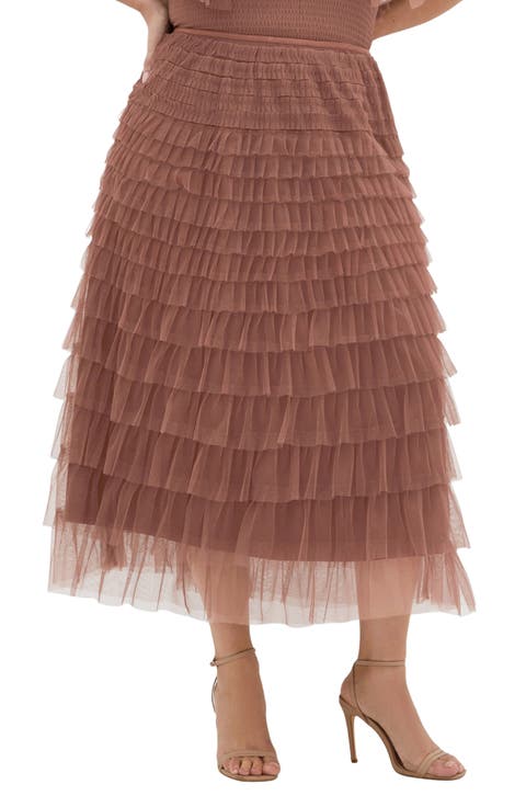 Averi Tiered Tulle Maxi Skirt (Plus)