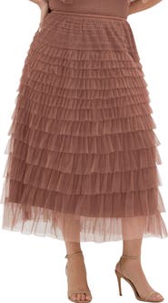 City Chic Averi Tiered Tulle Maxi Skirt