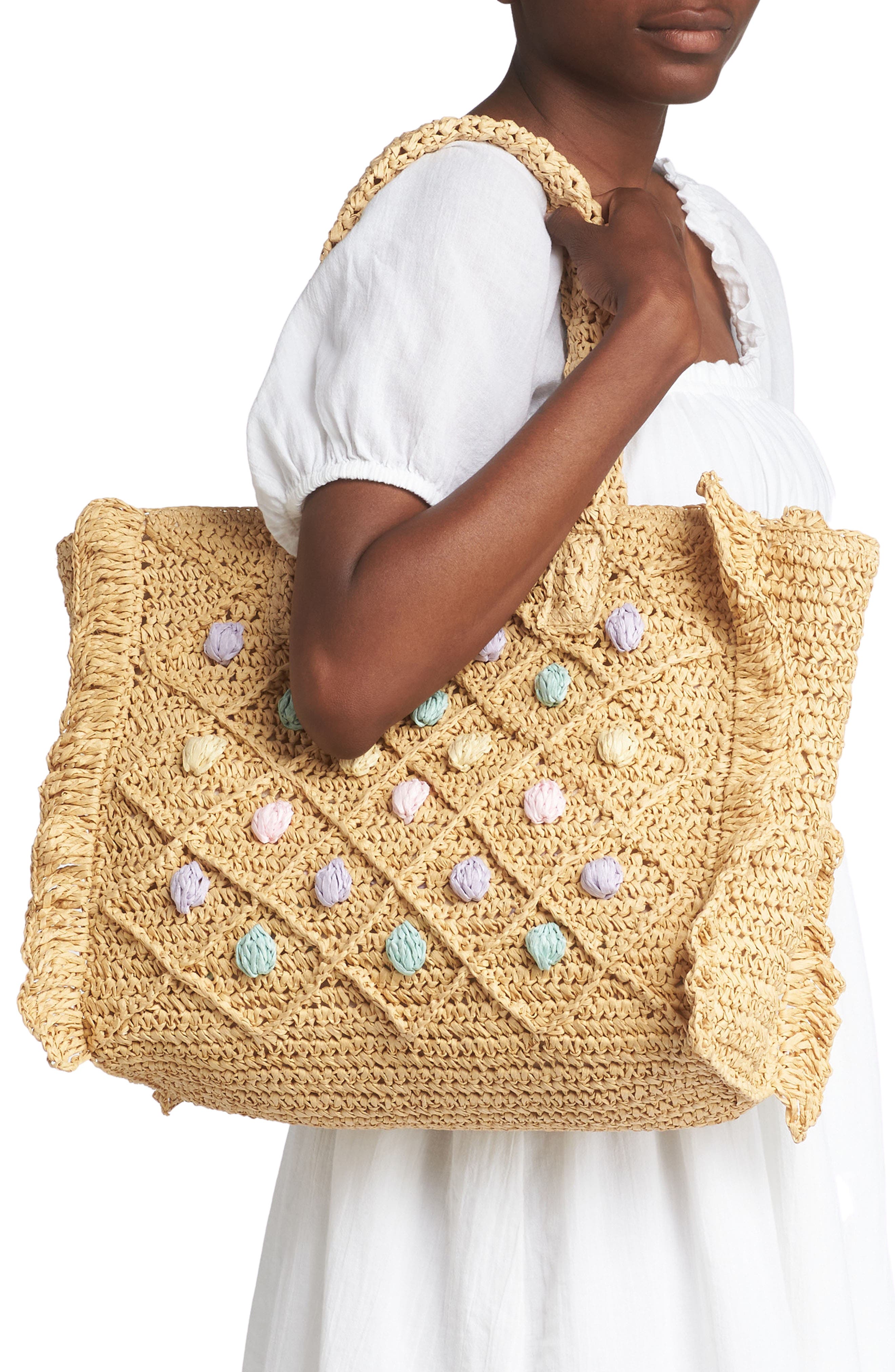 BTB Los Angeles Cheri Straw Tote, Alternate, color, 
