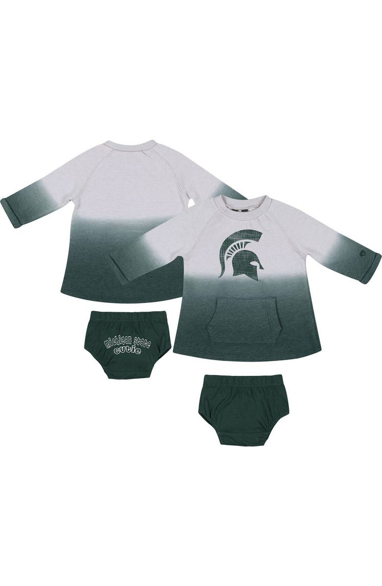 COLOSSEUM Newborn & Infant Colosseum Gray/Green Michigan State Spartans Hand in Hand Ombre Dress & Bloomers Set, Main, color, 