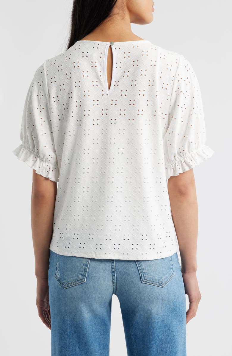 Bobeau Elbow Sleeve Eyelet Top, Alternate, color, White