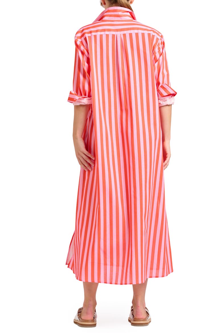 Mixed Stripe Long Sleeve Shirtdress, Alternate, color, PINK PAPAYA STRIPE
