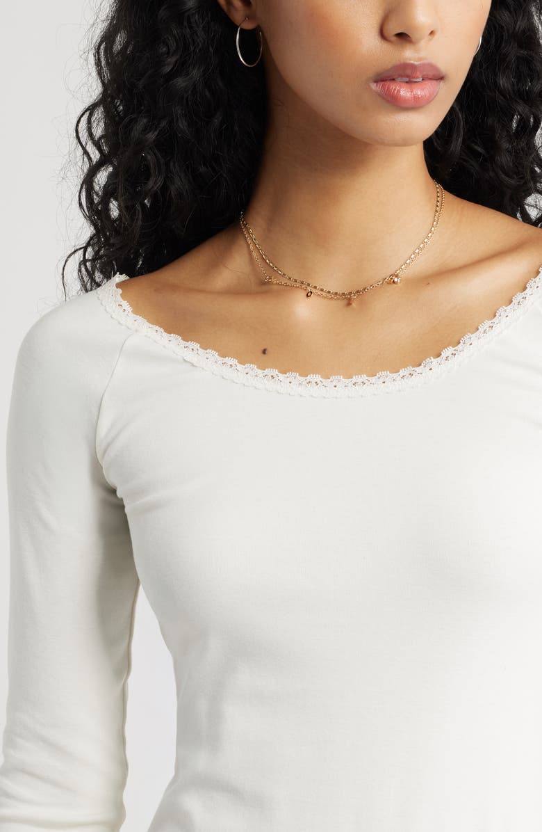 BP. Lace Trim Long Sleeve Top, Alternate, color, Ivory