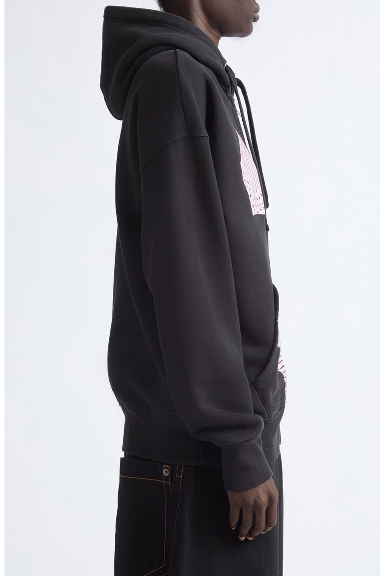 Oversize Trompe l'Oeil Lingerie Zip Graphic Hoodie, Alternate, color, BLACK