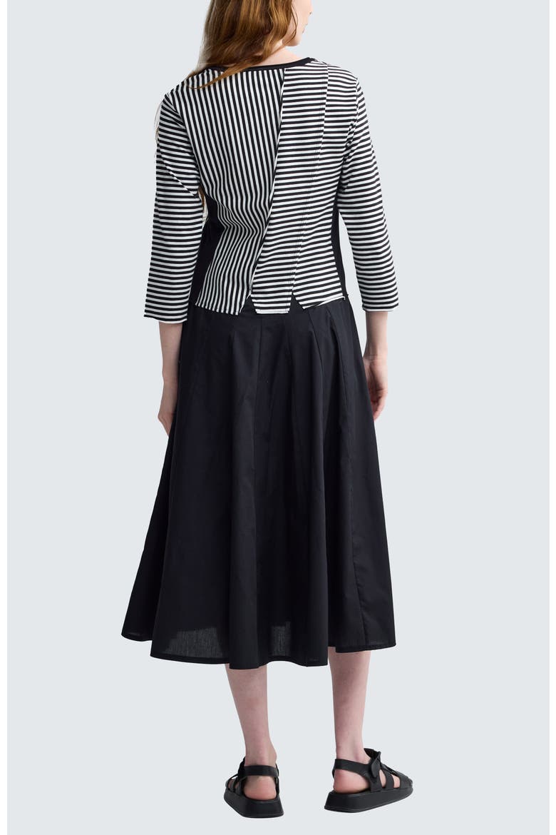 Avenia Mixed-Media Striped Dress, Alternate, color, Black Strip