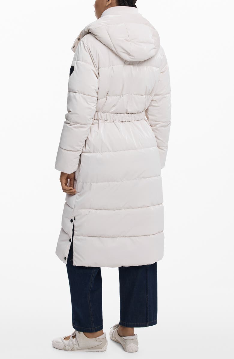 Desigual Quilted Puffer Longline Coat with Removable Hood, Alternate, color, White