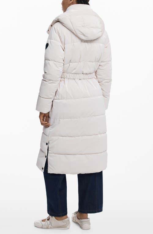 Desigual Quilted Puffer Longline Coat With Removable Hood In White