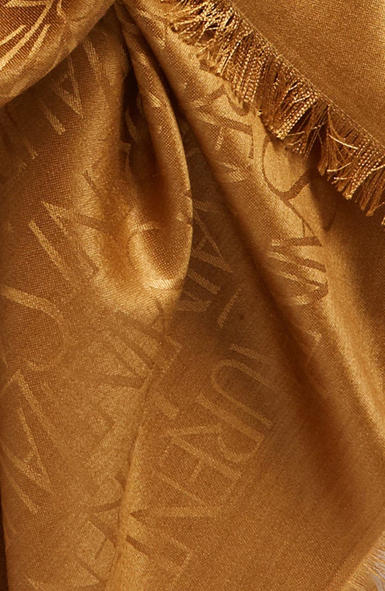 Saint Laurent Grand Allover Logo Silk & Wool Scarf, Alternate, color, Golden Brown