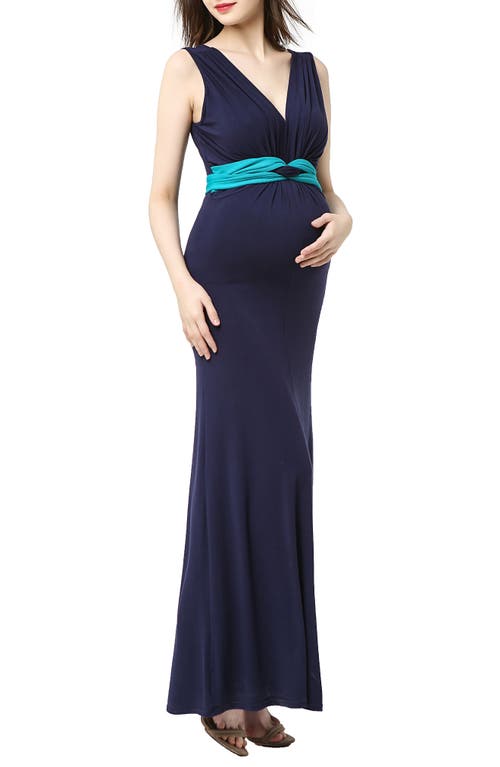 Kimi and Kai Scarlett Maternity Maxi Dress in Navy/Teal 
