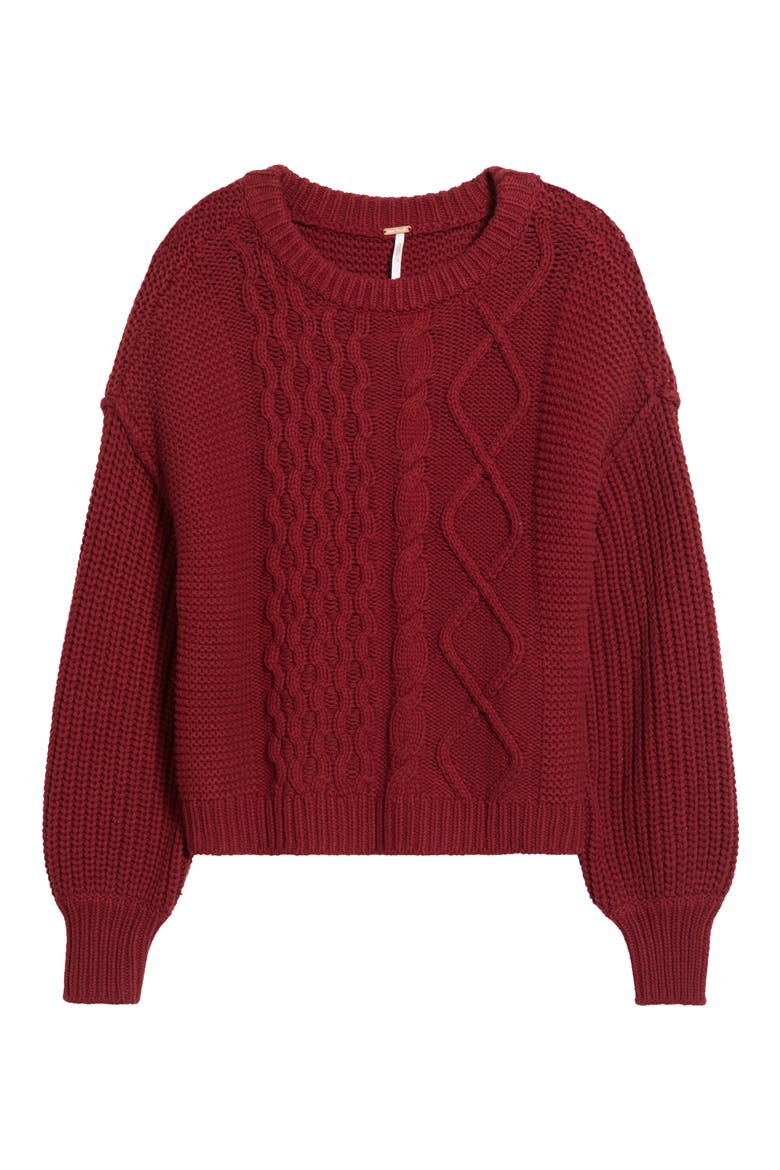 Dream Cable Crewneck Sweater, Alternate, color, CABERNET