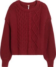 Free People Dream Cable Crewneck Sweater