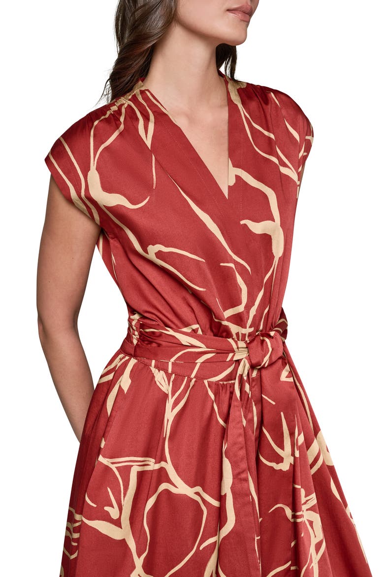 Abstract Print Stretch Cotton Midi Dress, Alternate, color, SUNBAKED/ FAWN
