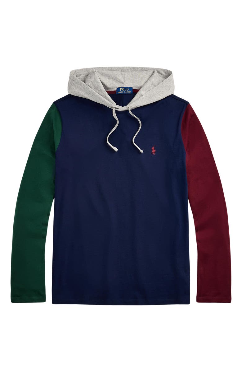 Polo Ralph Lauren Colorblock Hooded Long Sleeve T-Shirt, Alternate, color, Cruise Navy Multi