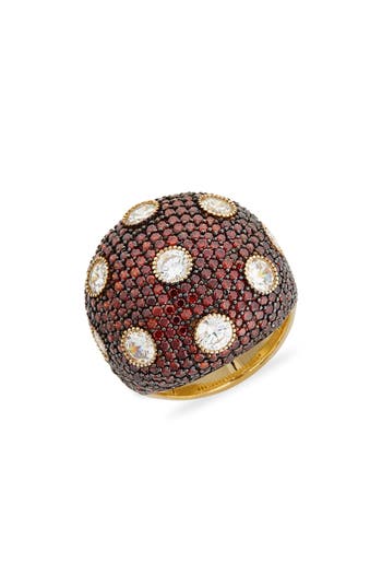 Suzy Levian Sterling Silver Pavé Cz Dome Ring In Red