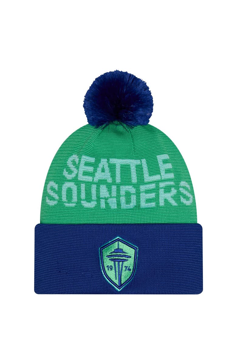 New Era Men's New Era Green Seattle Sounders FC 2026 Jersey Hook Cuffed Pom Knit Hat, Main, color, Green