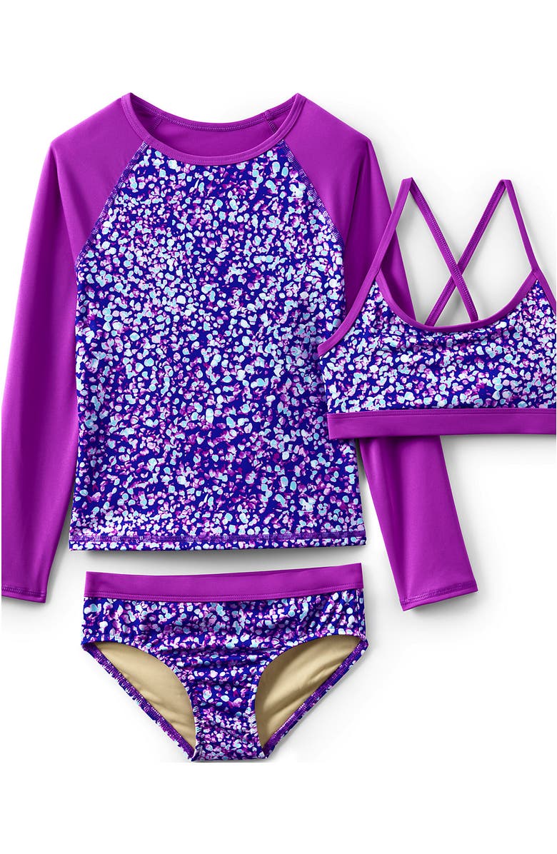 Lands' End Big Girls 3 Piece UPF 50 Sun Protection Rash Guard Set, Alternate, color, Electric Blue Mosaic Dot