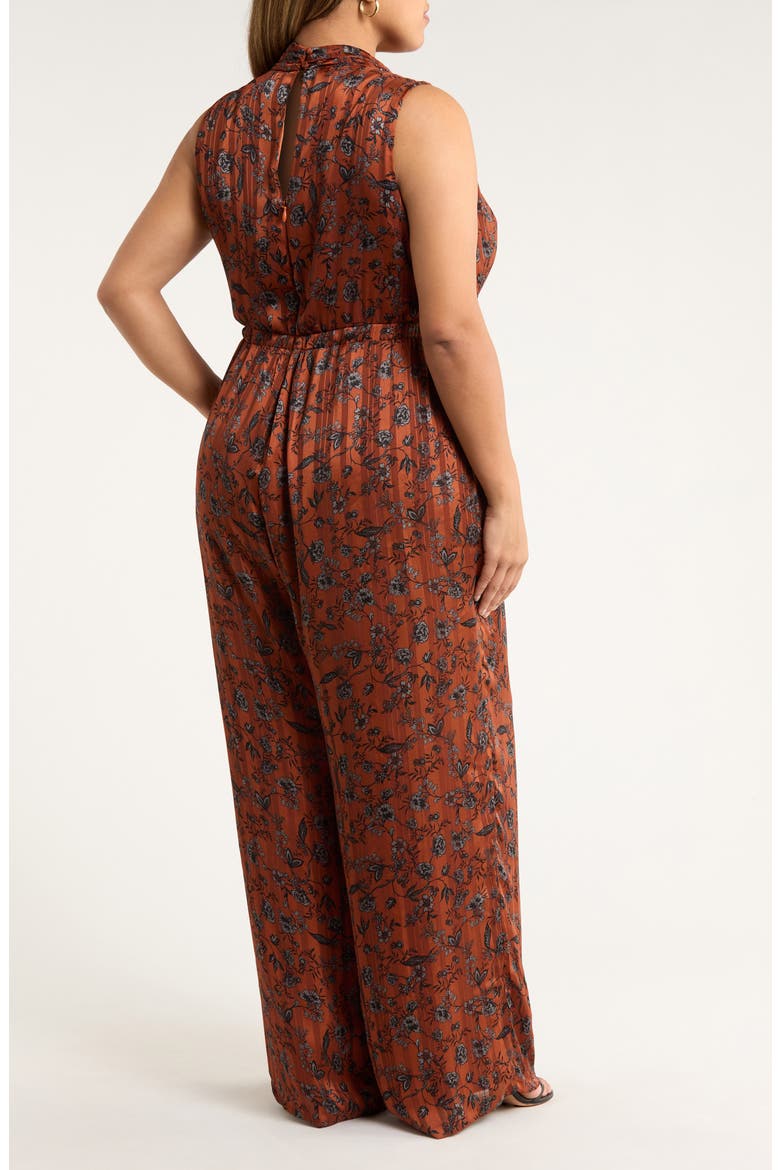 Leoben Pleated Sleeveless Satin Jumpsuit, Alternate, color, BROWN-BLACK