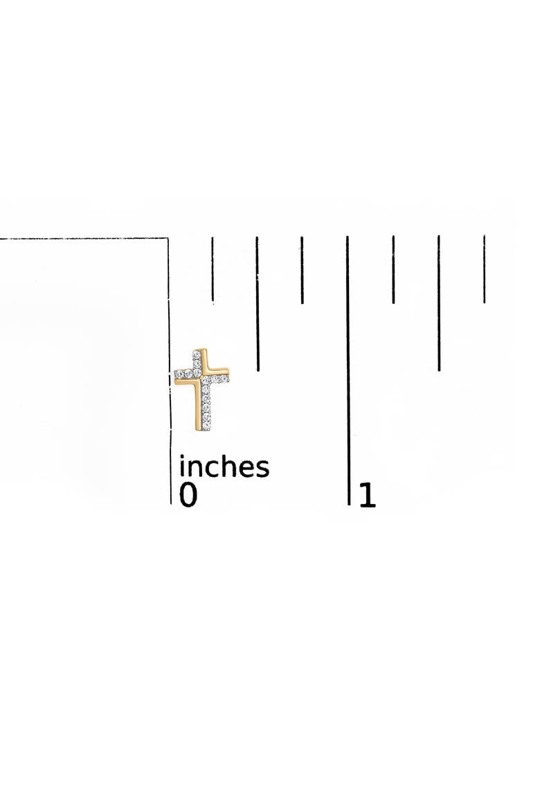 14K Yellow Gold Plated .925 Sterling Silver 1/10 Cttw Diamond Cross Stud Earring, Alternate, color, Yellow Gold over Silver