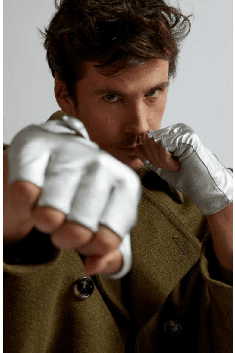 Fingerless Italian Leather Driving Gloves, Alternate, color, Silver