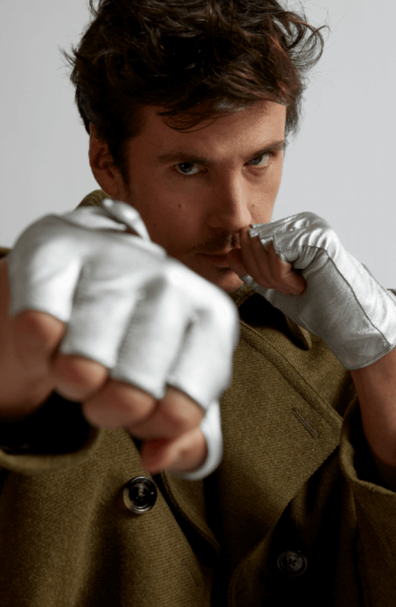 Seymoure Luxury Group Fingerless Italian Leather Driving Gloves, Alternate, color, Silver