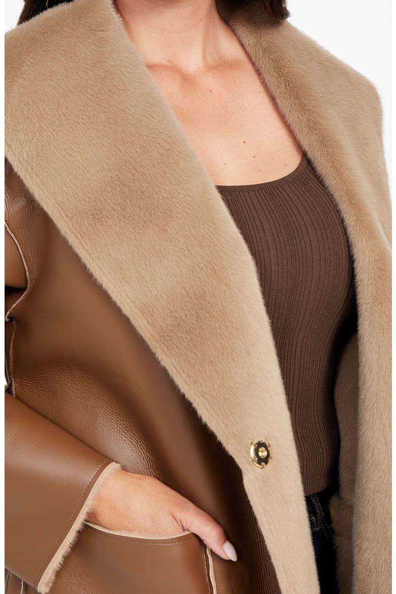 Ines Reversible Faux Leather & Faux Fur Coat, Alternate, color, LIGHT TAUPE