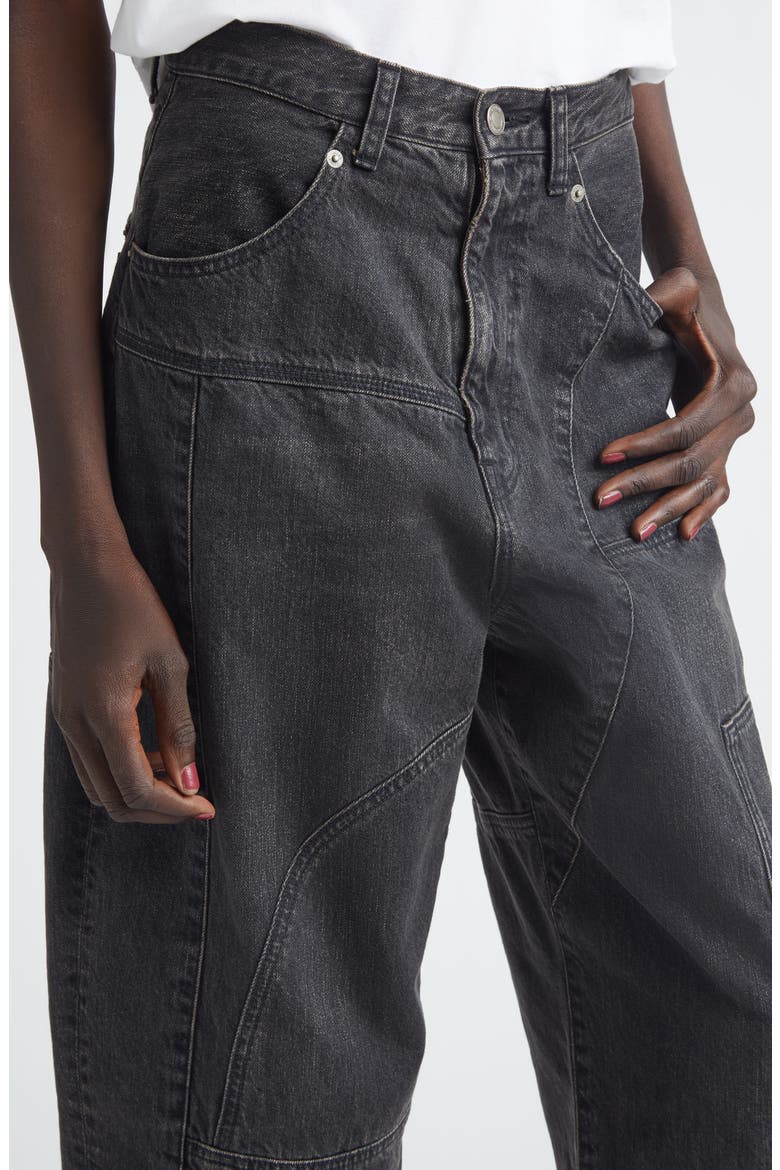 Cotton Denim Barrel Leg Jeans, Alternate, color, BLACK