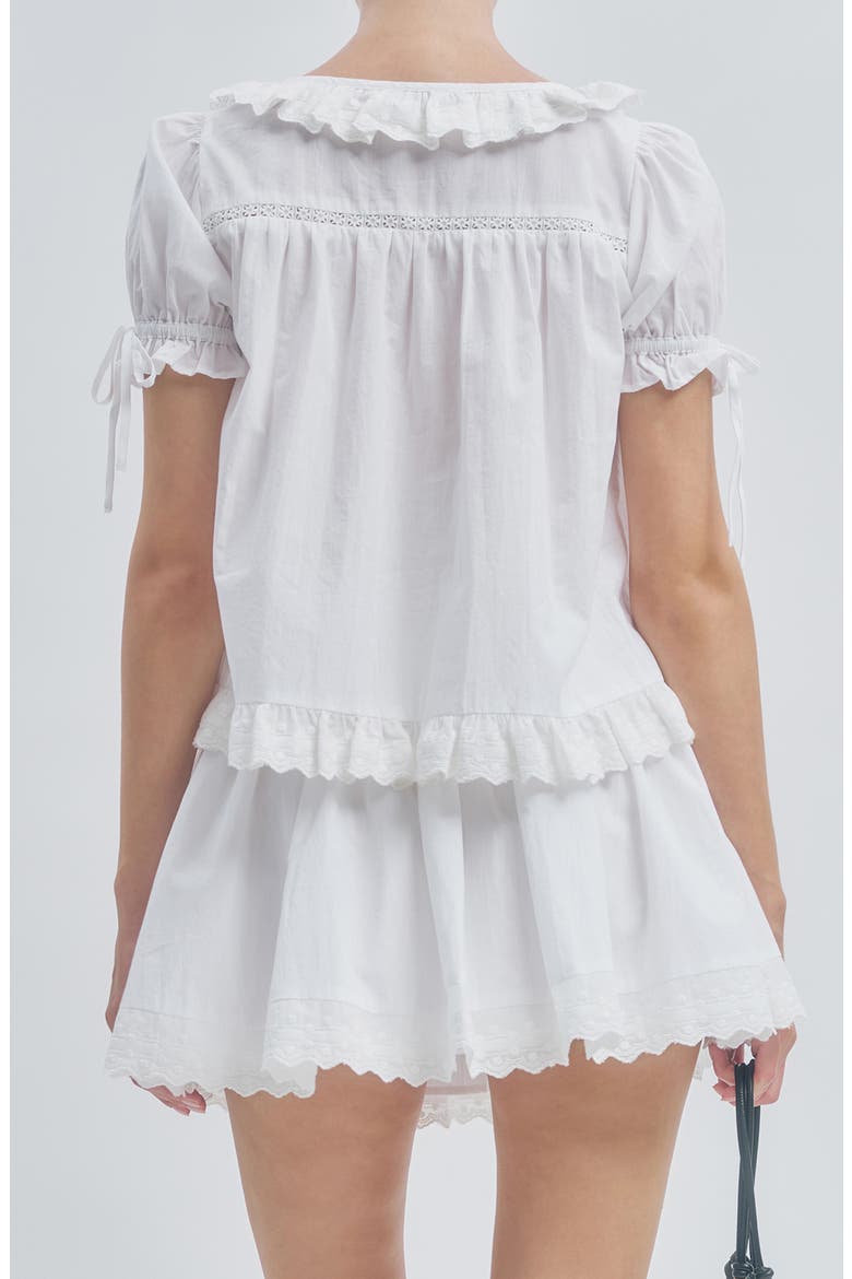 Theo Ruffle Lace Inset Cotton Top, Alternate, color, WHITE