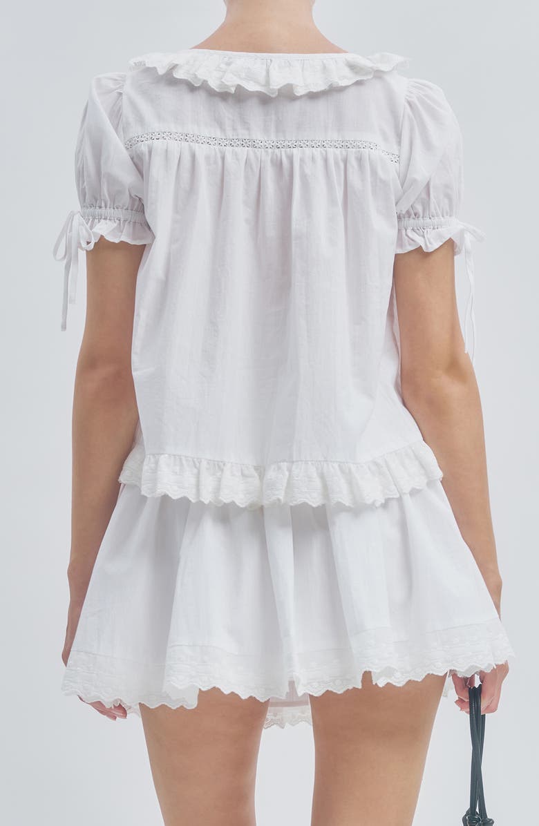 MAUDE CLUB Theo Ruffle Lace Inset Cotton Top, Alternate, color, White