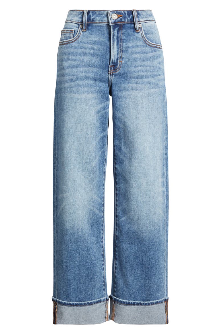 Cuffed Mid Rise Straight Leg Jeans, Alternate, color, MEDIUM WASH