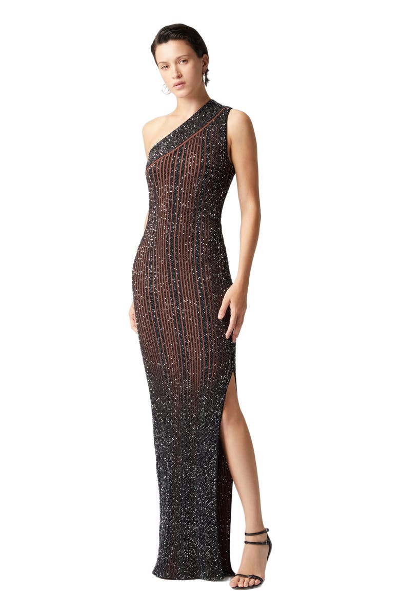 Missoni Long One-shoulder Ribbed Dress With Sequins And Slit, Main, color,