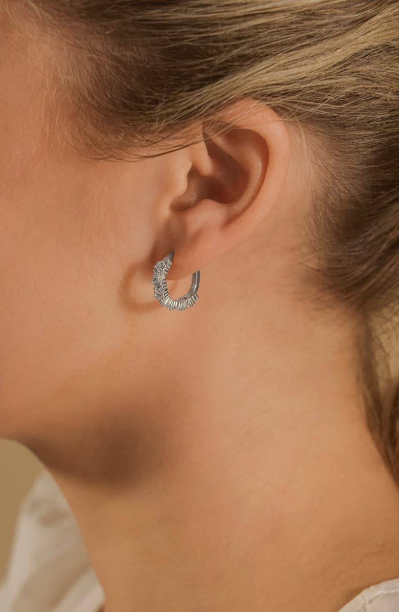 Sterling Forever Georgia Cubic Zirconia Huggie Hoop Earrings, Alternate, color, Silver