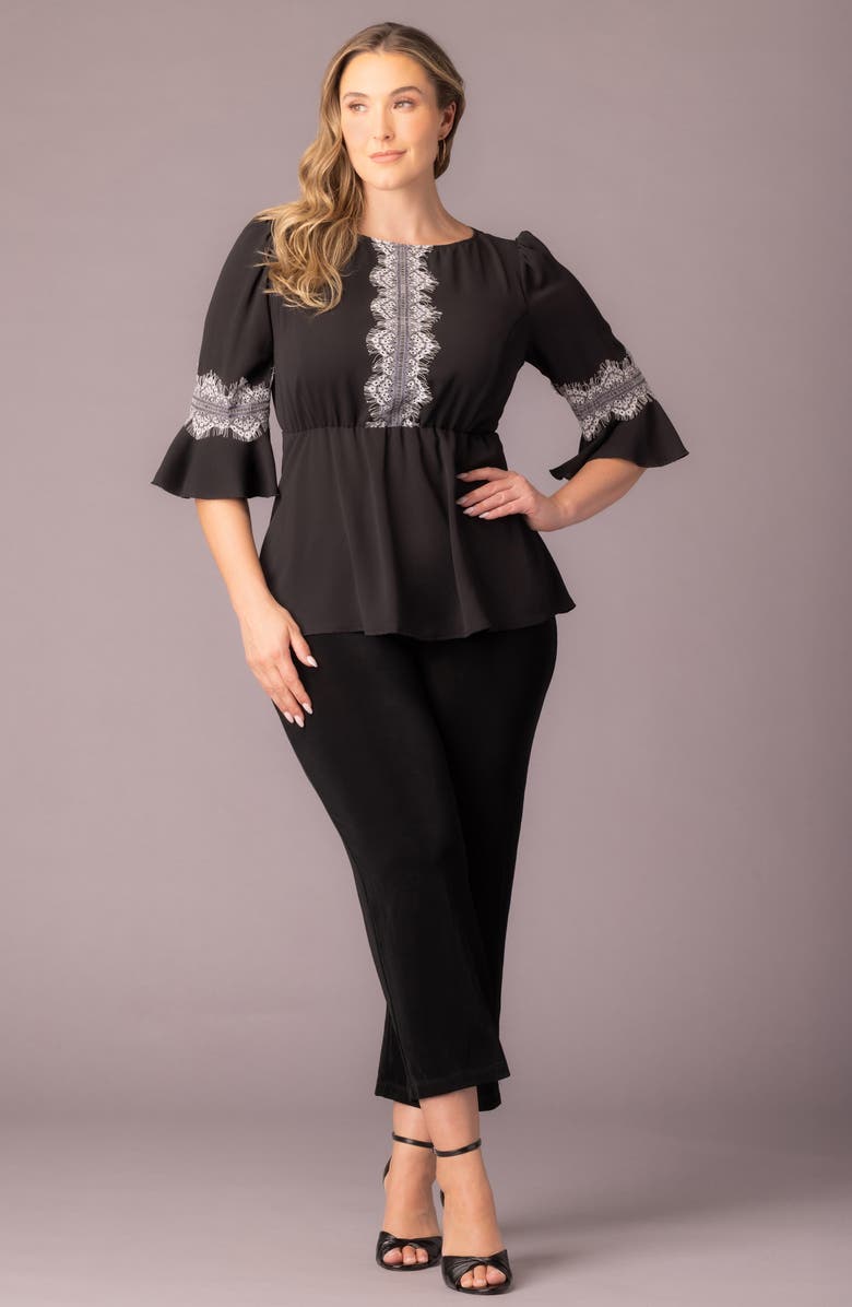 Kiyonna Chateau Lace Peplum Top, Alternate, color, Black Noir
