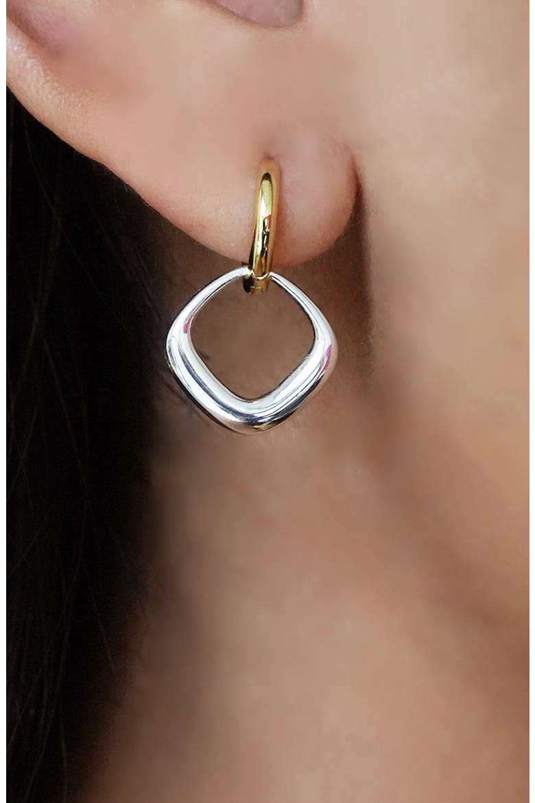 Square Drop Hoop Earrings, Alternate, color, GOLD/ SILVER