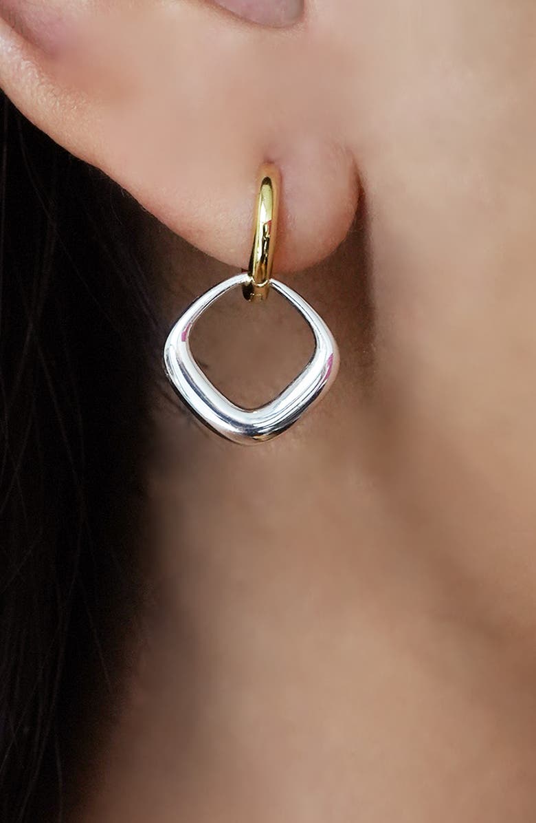 Argento Vivo Sterling Silver Square Drop Hoop Earrings, Alternate, color, Gold/ Silver