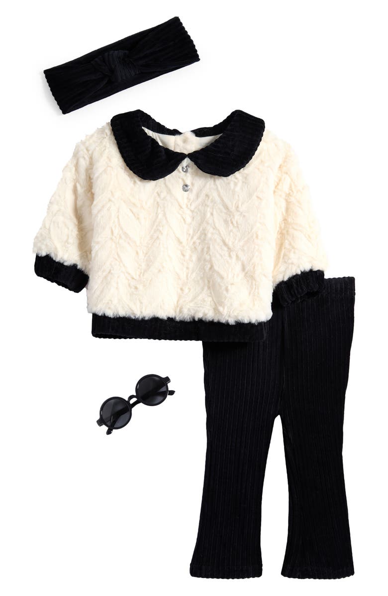 Rachel Zoe Velour & Faux Fur Top, Pants, Sunglasses & Headband Set, Main, color,