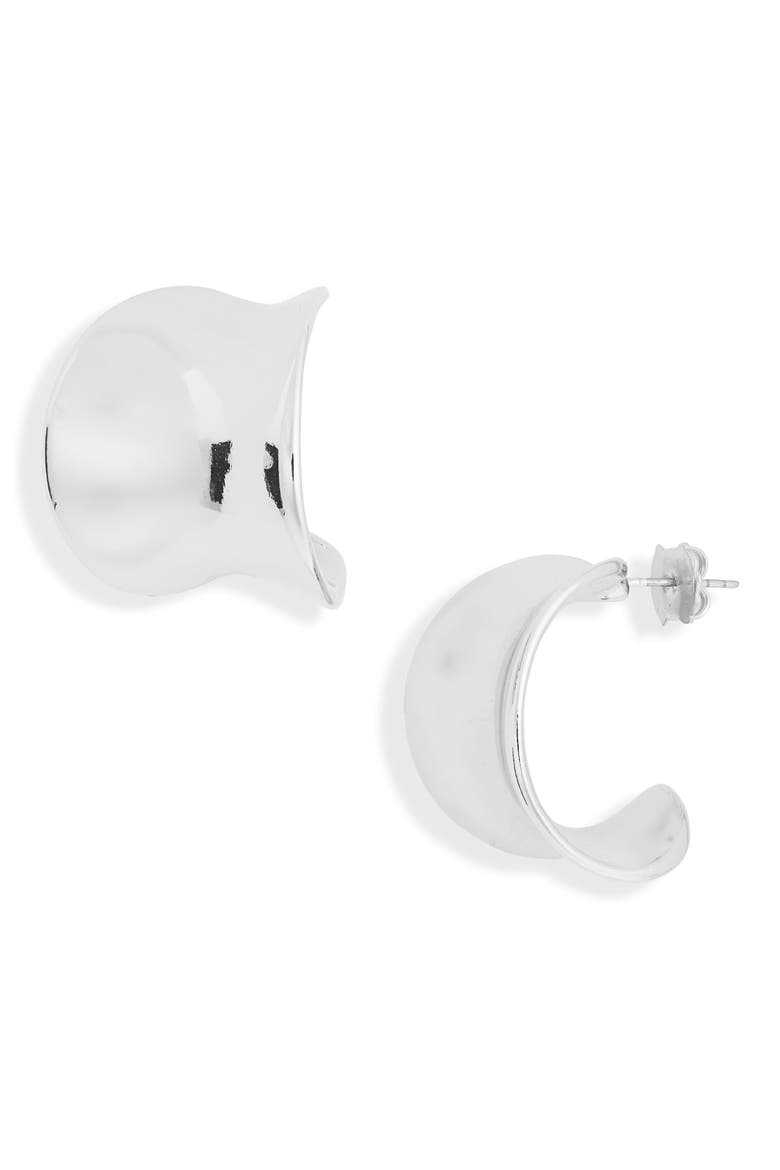 Smooth Curve Hoop Earrings, Main, color, SILVER