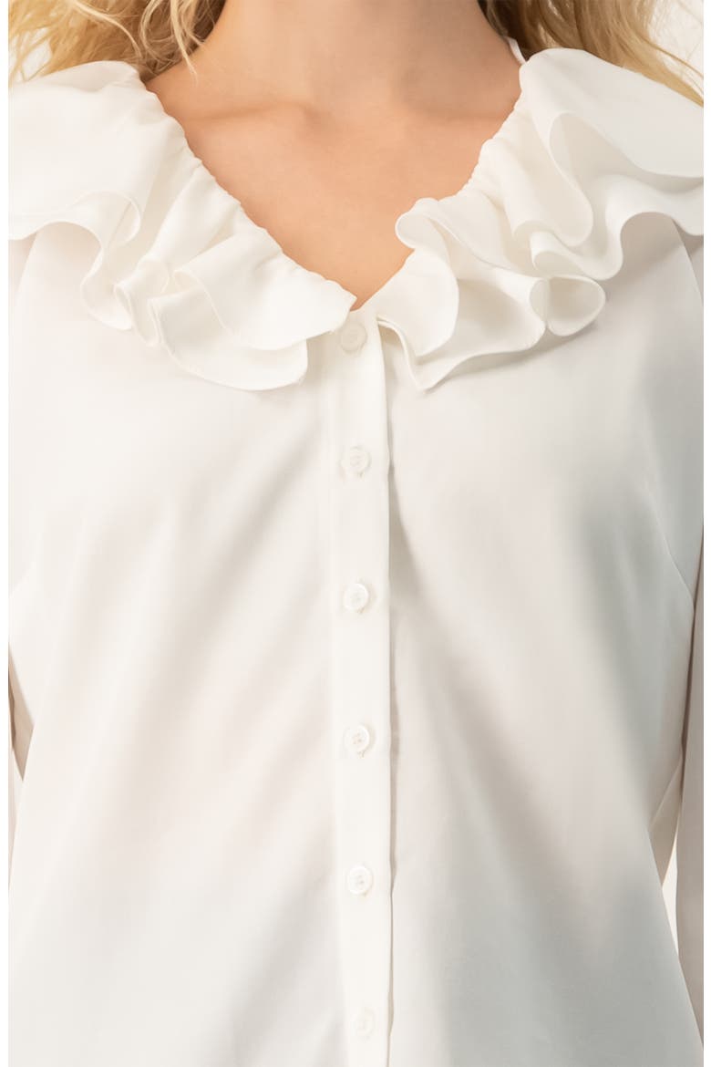 Romantic Ruffle Collar V-Neck Long-Sleeve Fitted Blouse, Alternate, color, White