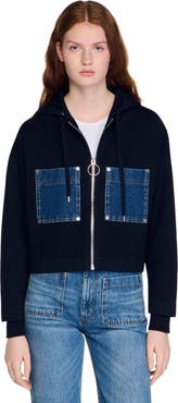 SANDRO Knit and denim sweatshirt