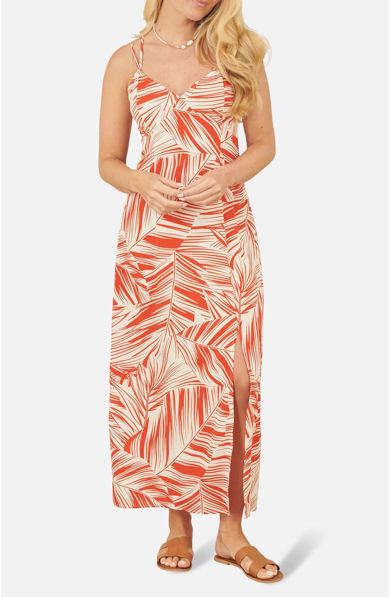 Yumi Sleeveless V-Neck Cross Back Maxi Dress, Alternate, color, Orange