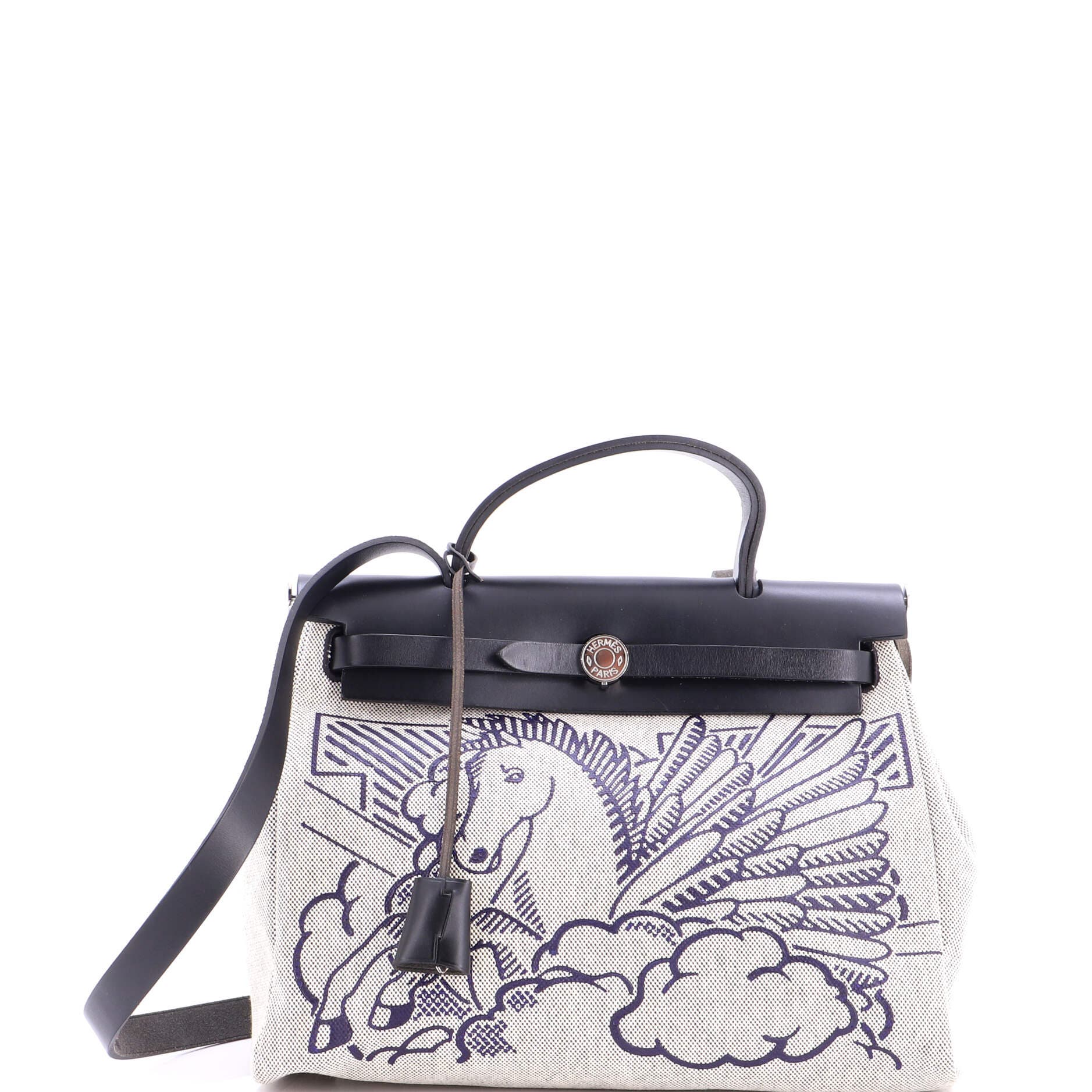 Pre-Owned Hermes Herbag Zip Pegase Pop Toile and Leather 31, Main, color, Bleu Indigo