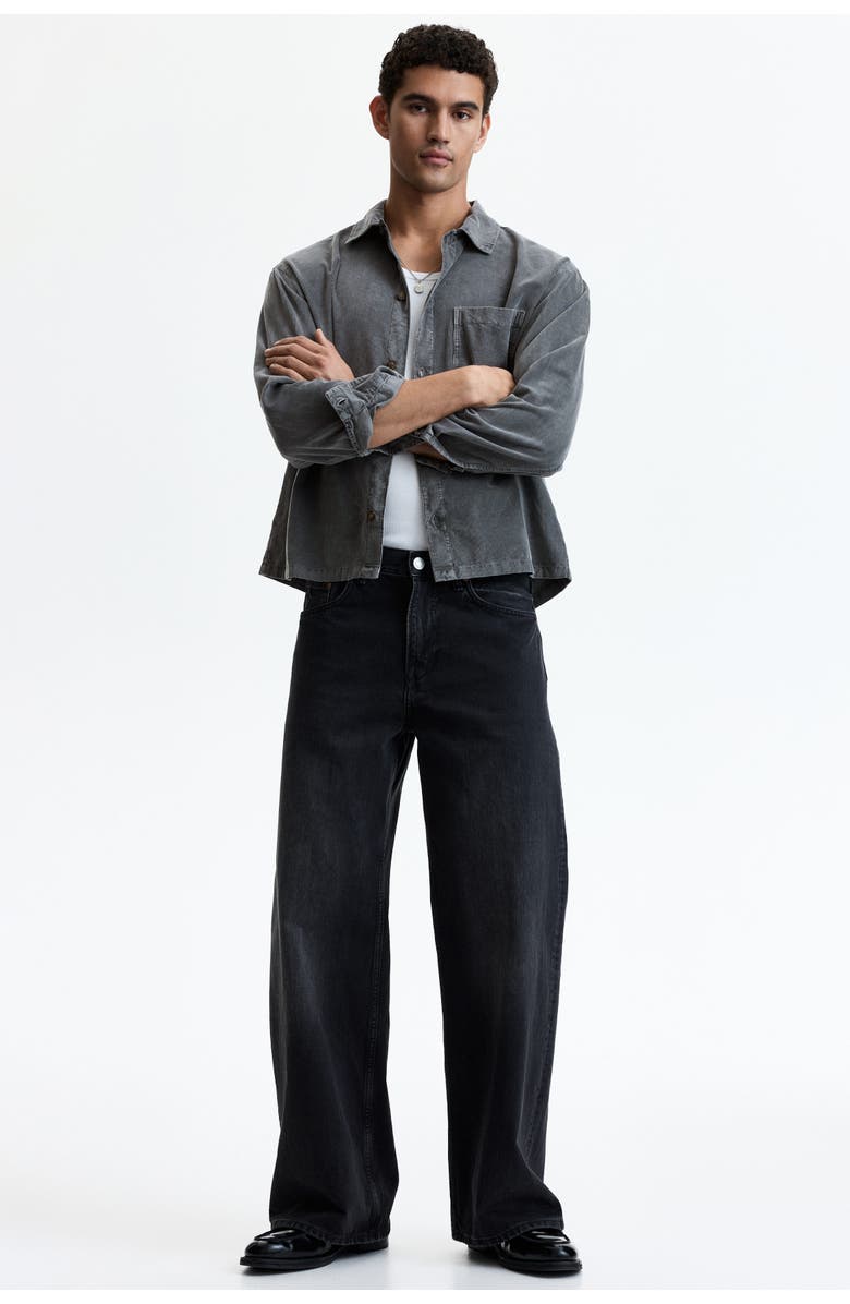 H&M Relaxed-fit boxy corduroy shirt, Alternate, color, Gray