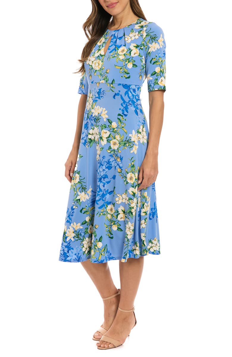 London Times Floral Keyhole Short Sleeve Midi Dress, Alternate, color,