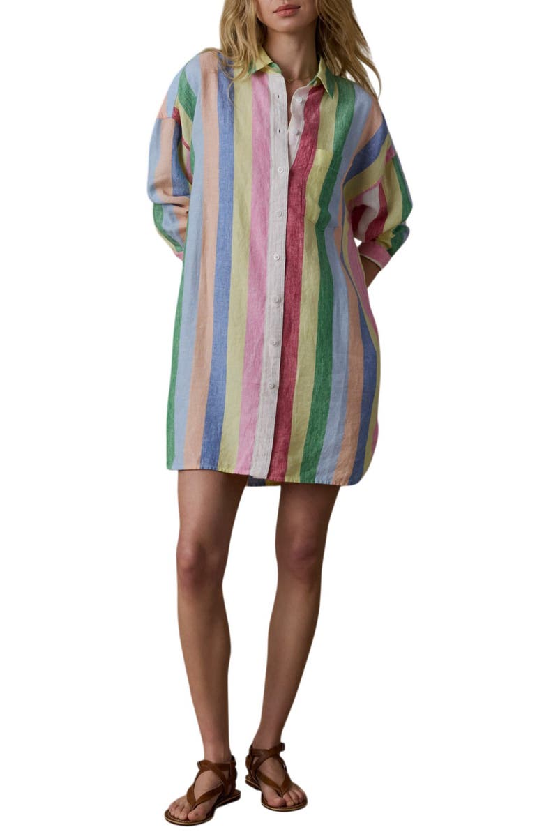 Faherty Laguna Stripe Long Sleeve Linen Shirtdress, Main, color, 