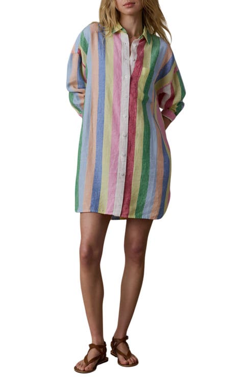 Laguna Stripe Long Sleeve Linen Shirtdress