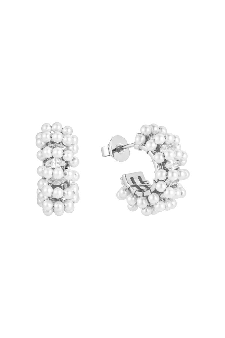 Millie Mini Pearl Hoops, Main, color, Silver