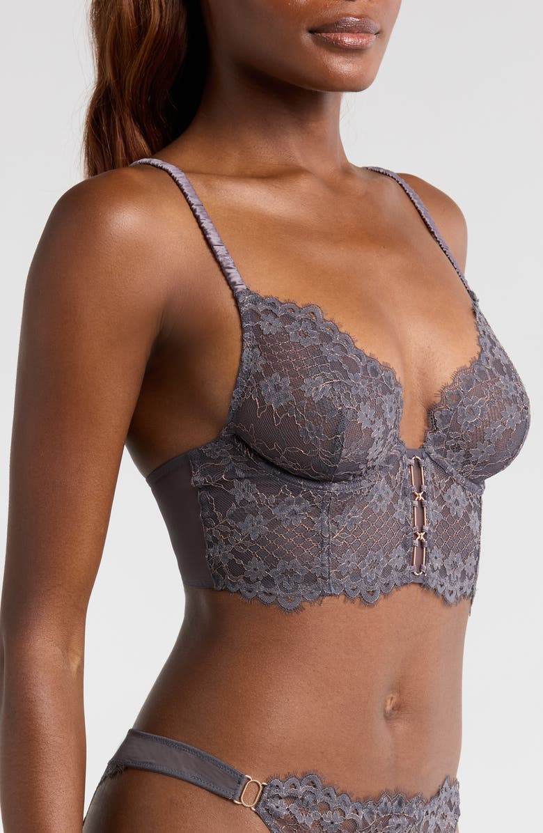 Etam Poetique Metallic Embroidered Underwire Bustier, Alternate, color, Grey