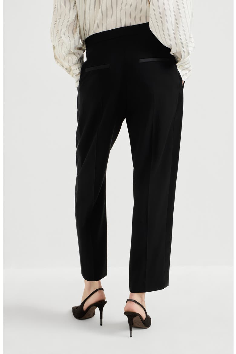 Viscose and virgin wool tuxedo trousers, Alternate, color, Black