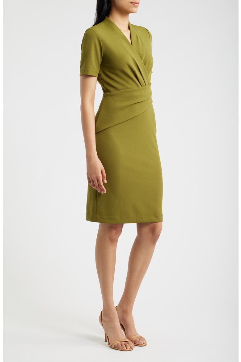 Pleated Scuba Crepe Dress, Alternate, color, IVY