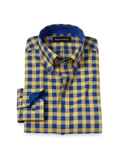 Tailored Fit Non-Iron Cotton Gingham Dress Shirt with Contrast Trim